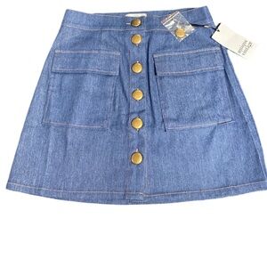 Unique Vintage Blue Denim Button-Front Mini Skirt